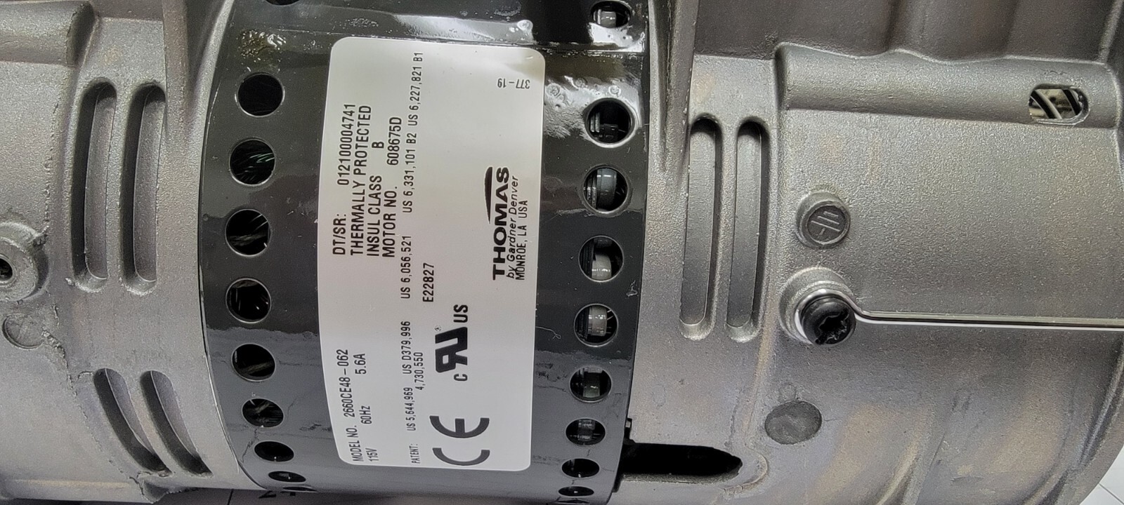 Thomas Gardner Denver 2660CE48-062, 115VAC, 60Hz Compressor/Vacuum pump