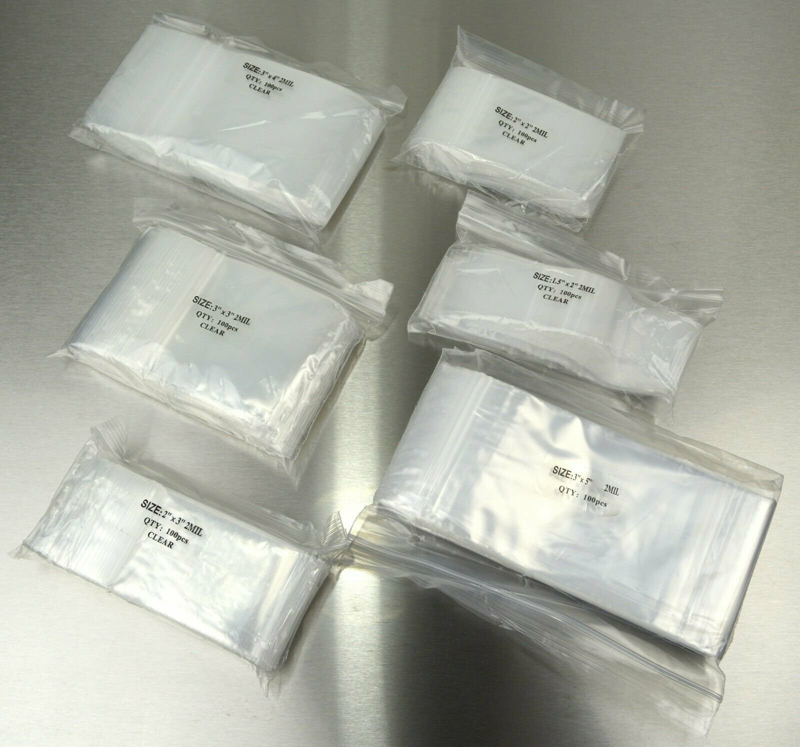 600 PIECE 2MIL POLY RECLOSABLE PLASTIC CLEAR BAGGIES ASSORTED SIZES LOT