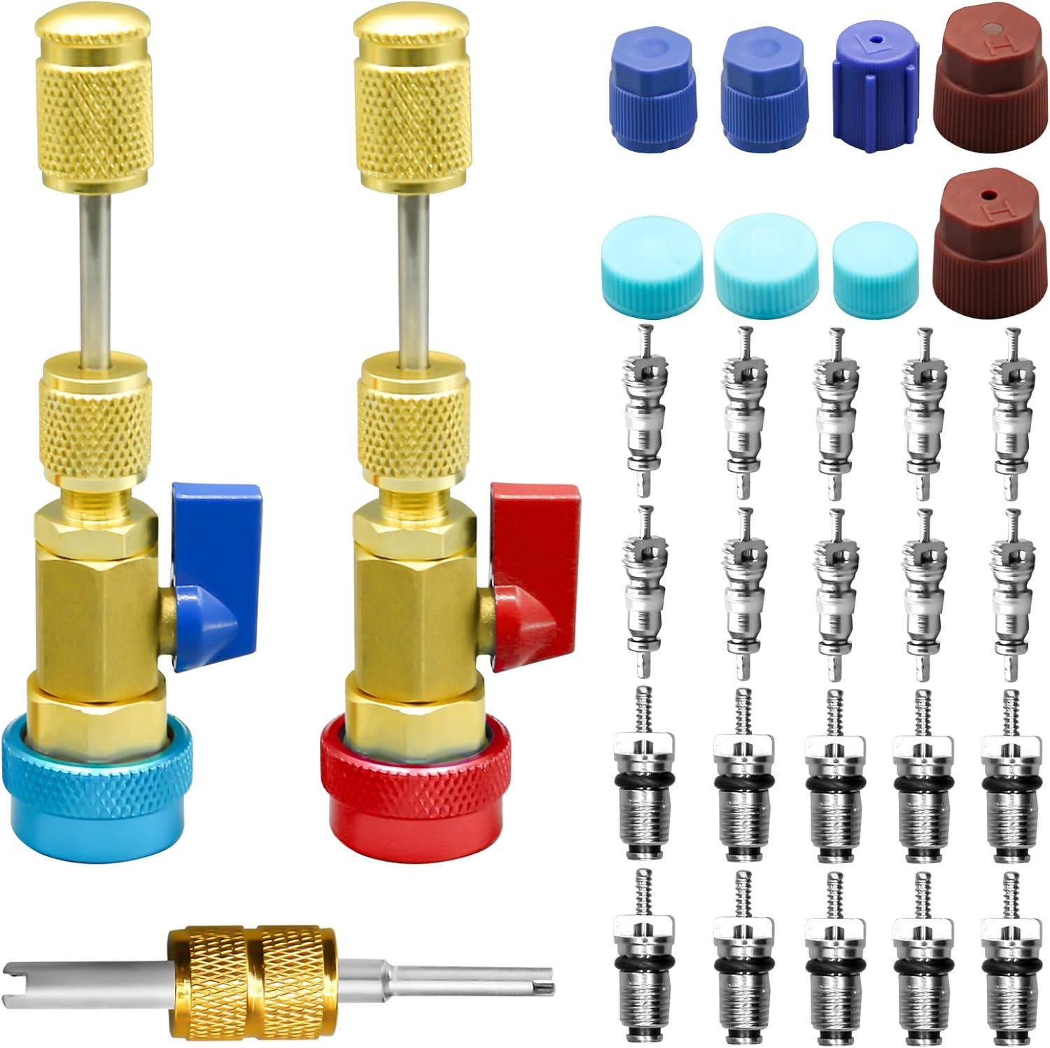 31Pcs R134A Valve Core Quick Remover Installer Tool Set, High Low Pressure AC Va