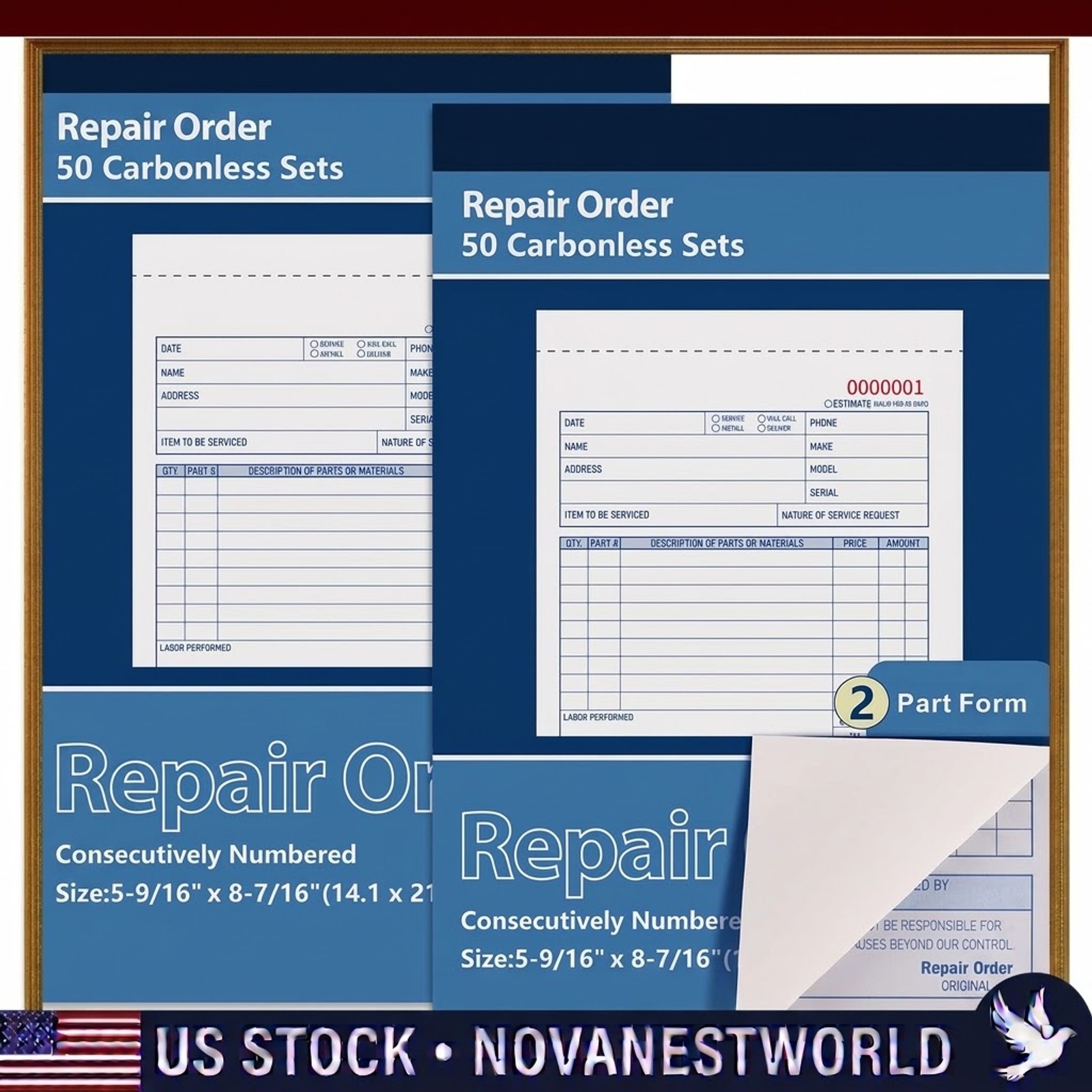 Repair Order Book 2-Part Carbonless Forms White/White Auto Service Receipt Book