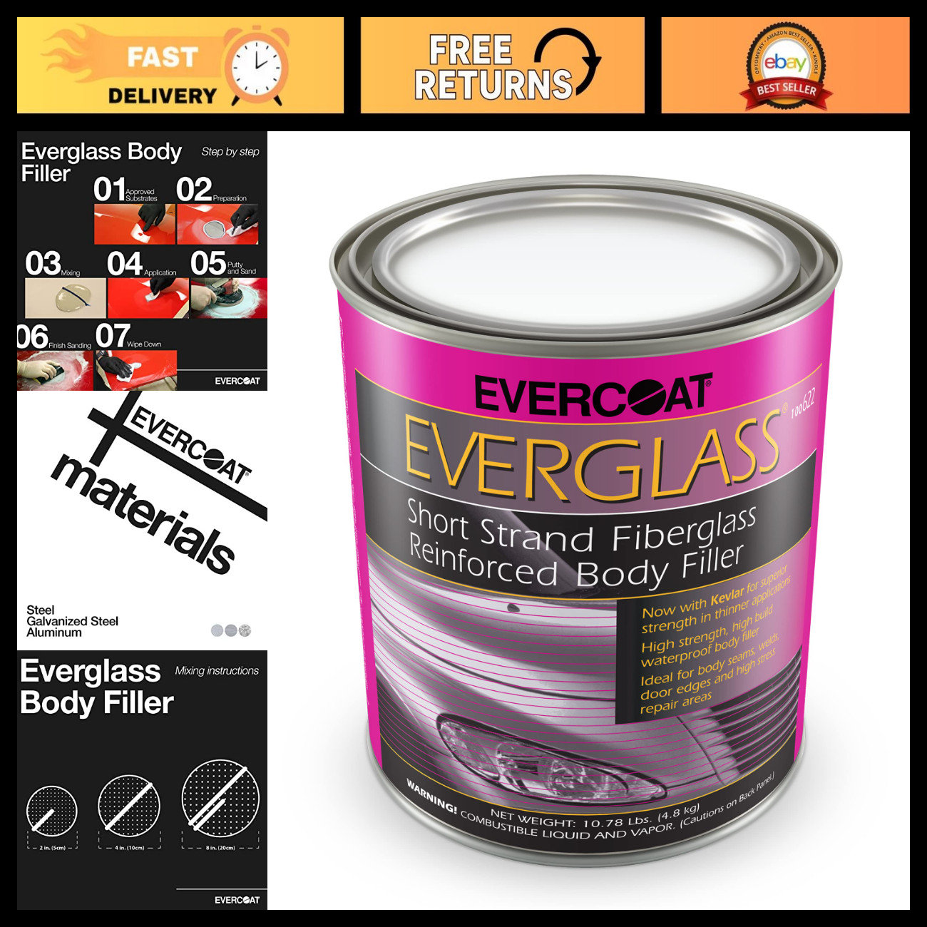 Fiberglass Reinforced Filler - Waterproof Short Strand Body Repair - 128 Fl Oz