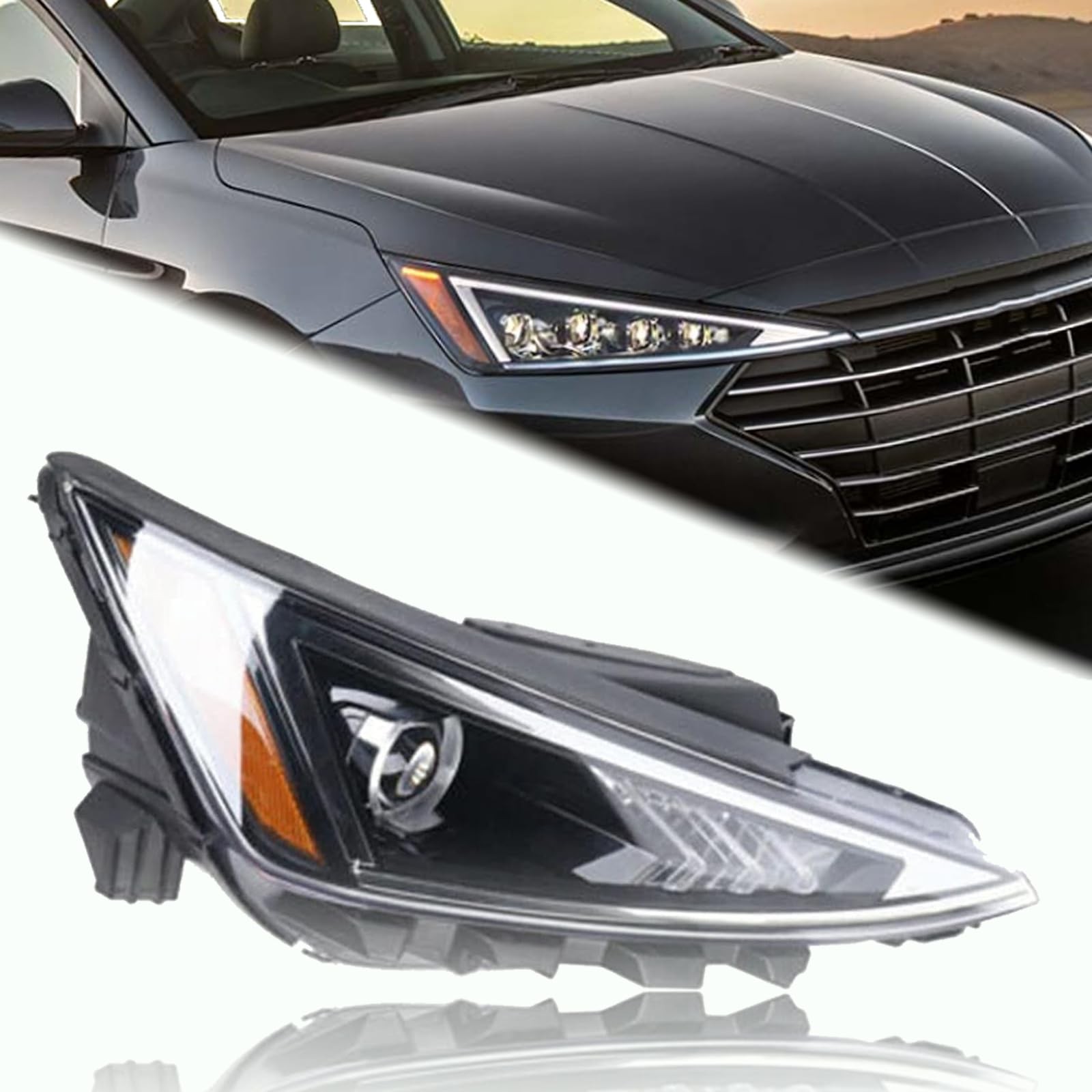 Headlight Clear Halogen Hyundai Elantra 2019-2020 92102F3500 Passenger Side