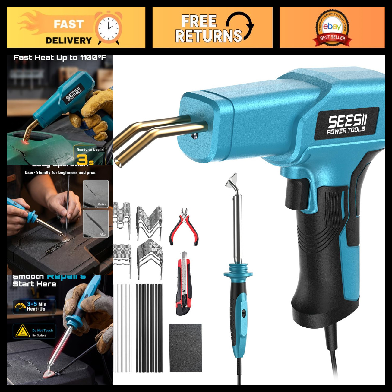 150W Plastic Welder Kit - 2-in-1 Hot Stapler & Soldering Iron for Car Bumper, Ka