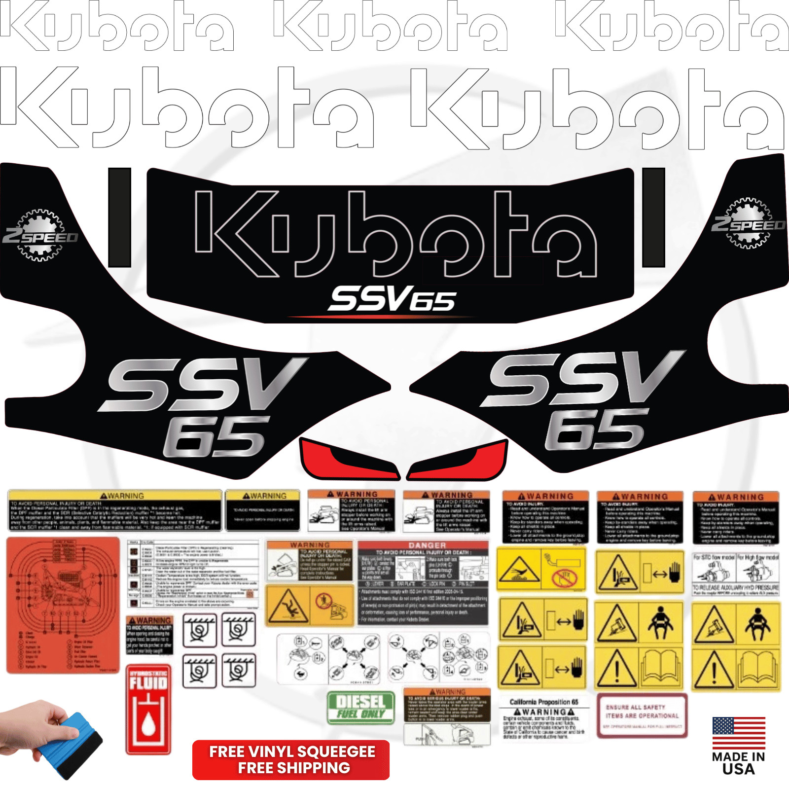 Fits Kubota SSV 65 Complete Decal Kit Skid Steer Stikers - 