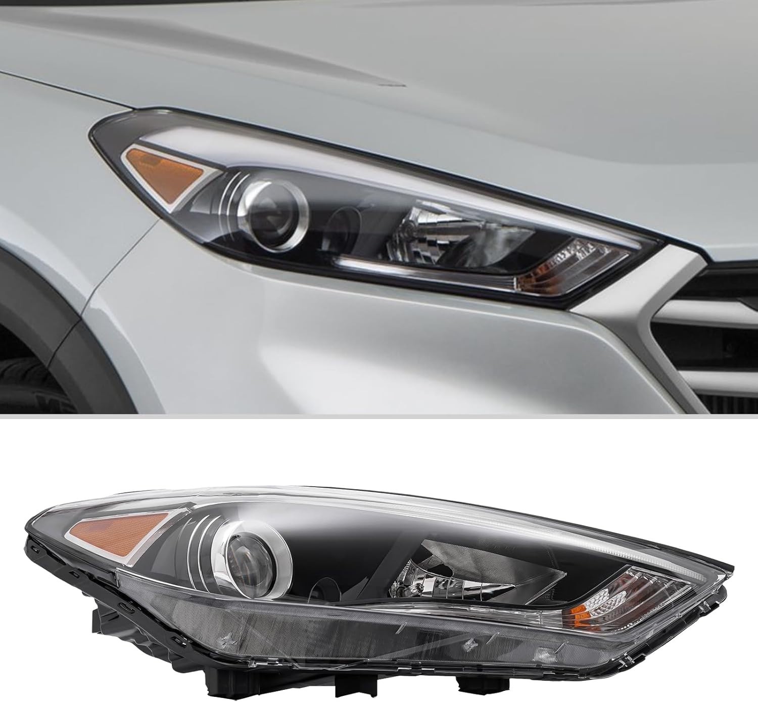 Halogen Black Headlamp w/LED DRL for 2016-2018 Hyundai Tucson Right Side