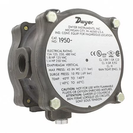 Dwyer Instruments 1950-00-2F Pressure Switch, Standard, Spdt, 1/8 Dwyer Instruments 1950-00-2F Pressure Switch, Standard, Spdt, 1/8