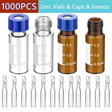 1000PCS 2ml Clear/Amber Vials+Screw Caps PTFE w/Writing Area+250uL Vials Inserts picture