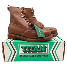 Titan Vintage 80s Safety Toe Work Boots Mens 8.5 D Brown Leather NWT Made in USA picture