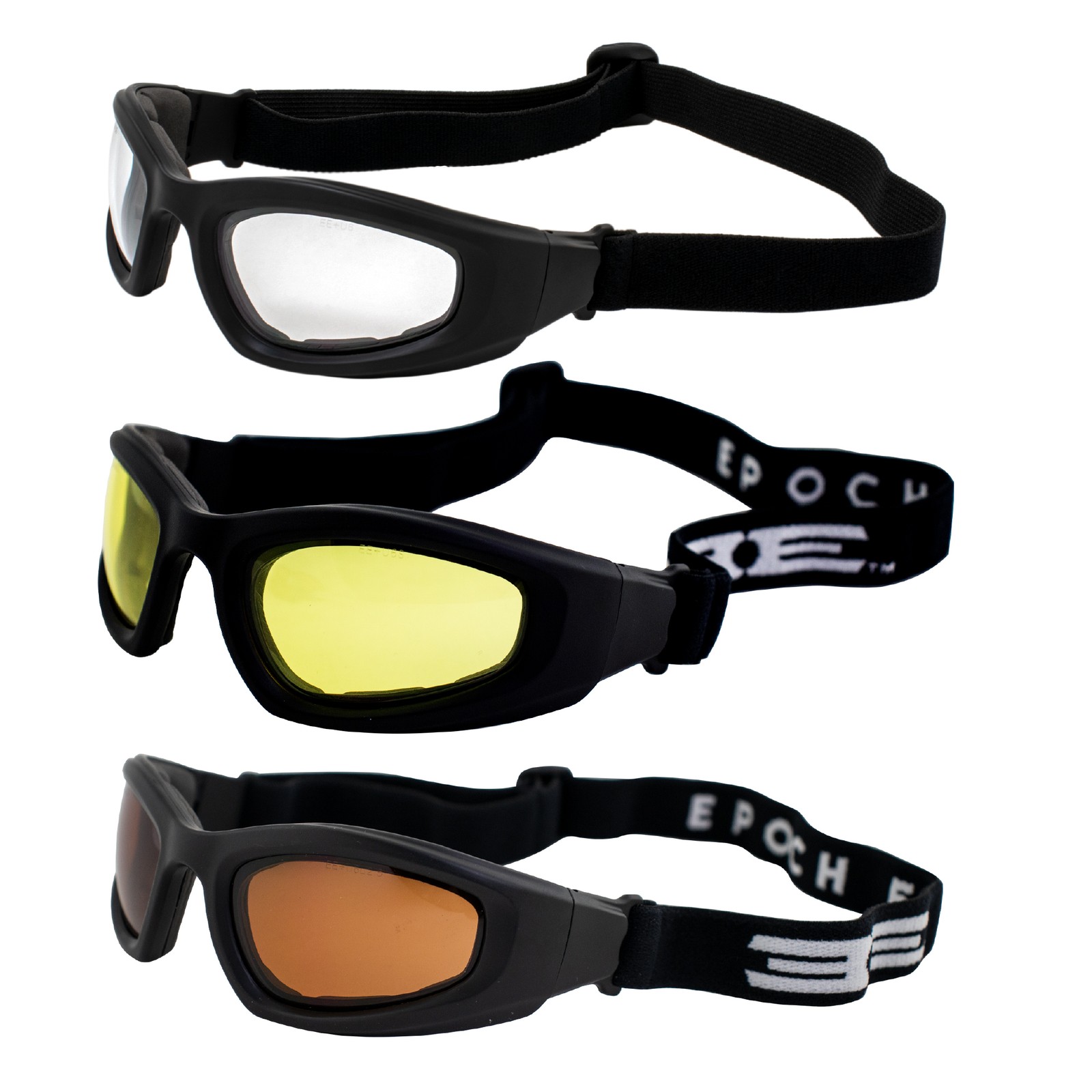 Epoch Eyewear Goggles 3pk Black Frame w/Clear & Yellow & Amber Lens Padded