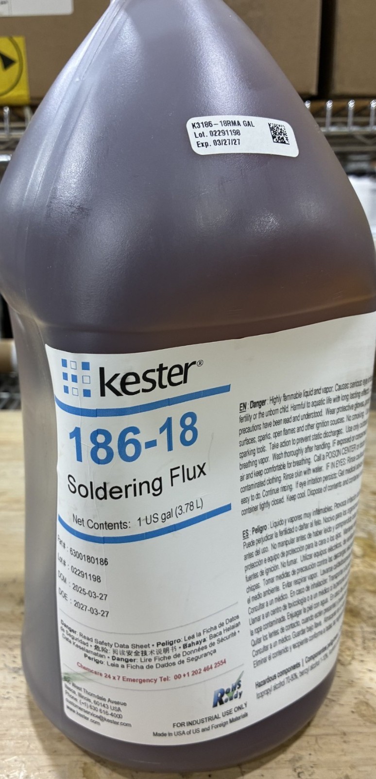 Kester 186-18 RMA Soldering Flux, Rosin Activated, ROL0, 1-Gallon (63-0018-0186)