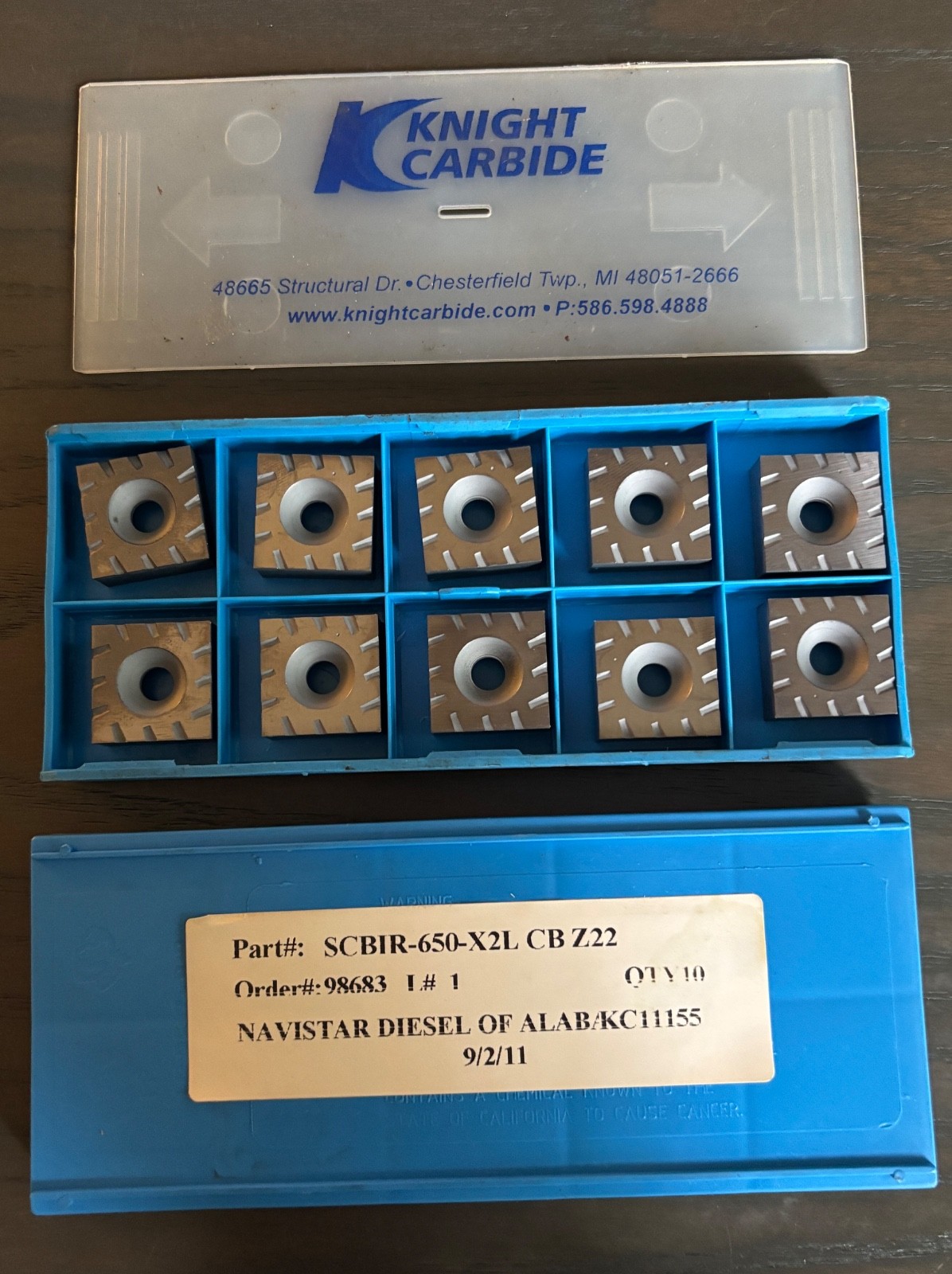 KNIGHT CARBIDE INSERTS - SCBIR-650-X2L CB Z22 - Qty. 10 - NEW