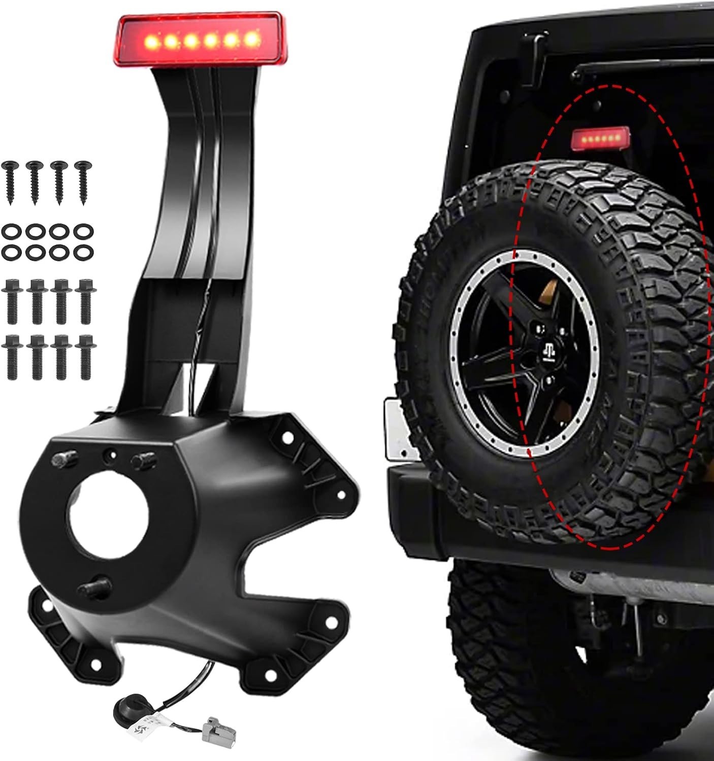 Spare Tire Holder Mounting Bracket with Screws ＆ Third Center High Mount Brake L