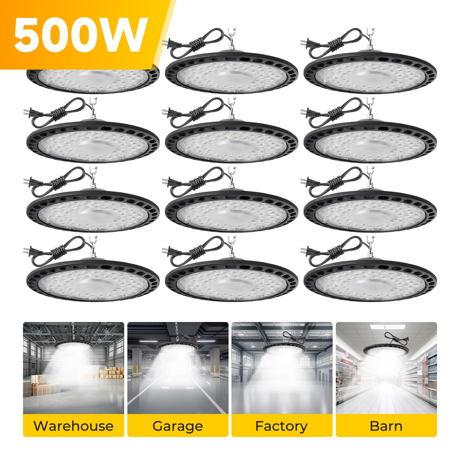 12Pcs UFO Led High Bay Light 500W Commercial Industrial Warehouse Factory Light