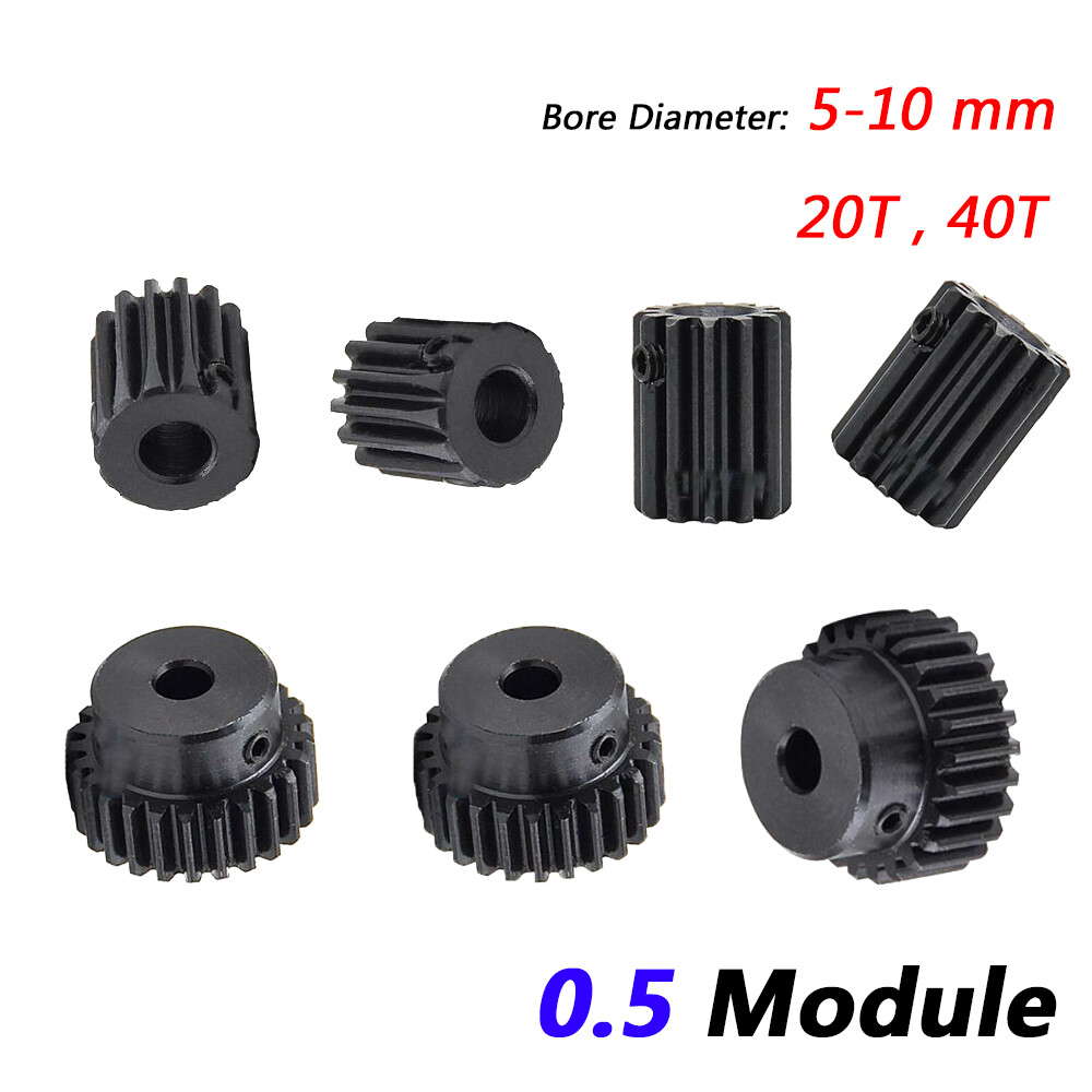 0.5 Mod Spur Gears 20T/40T Bore 5-10mm Pinion Gear Motor Transmission Gear Black