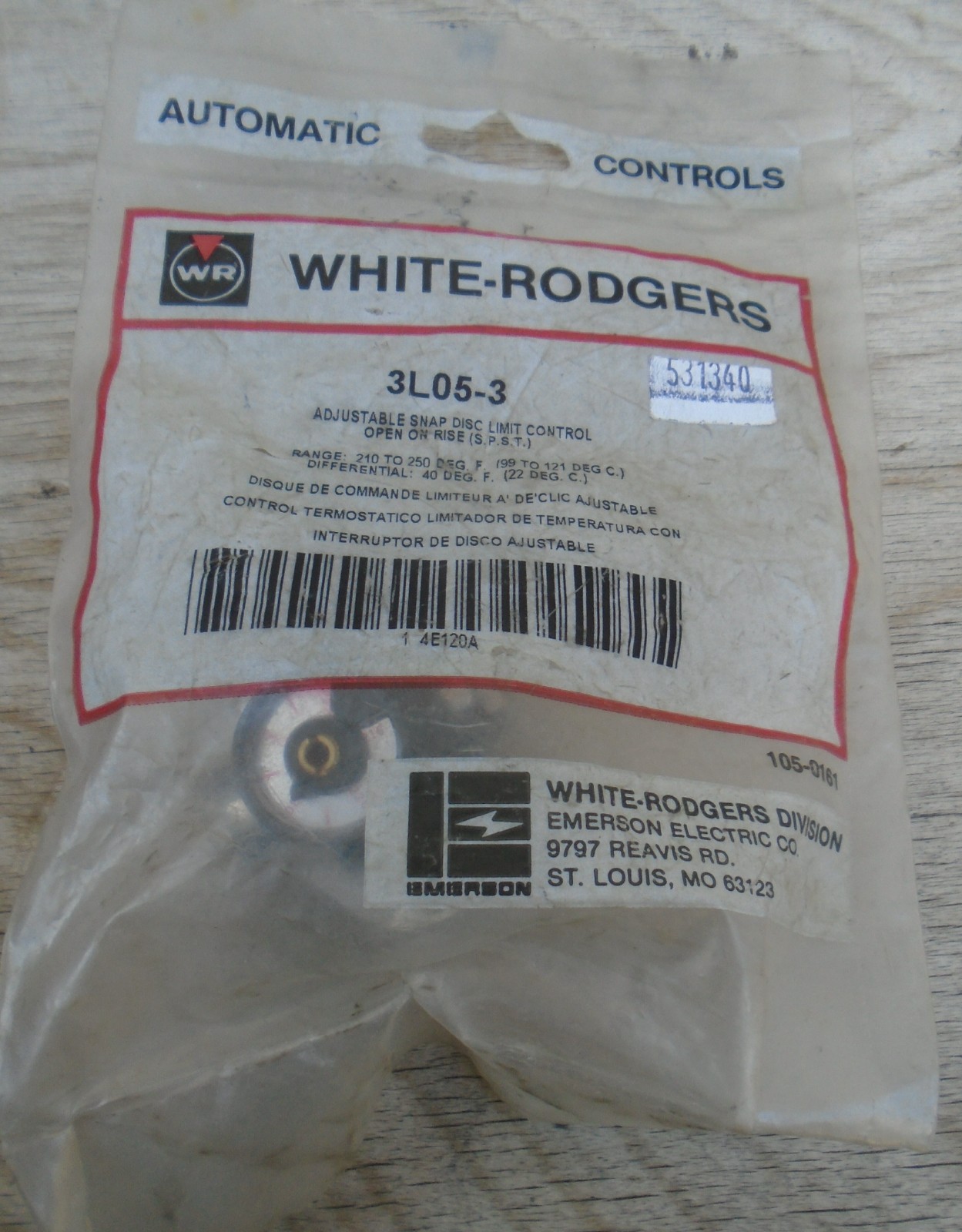 NEW NOS White Rodgers 3L05-3 Adjustable Snap Disc Limit Control Switch