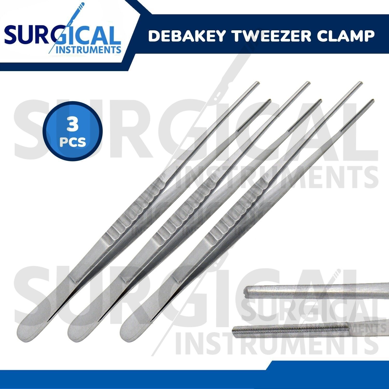 3 Pcs DeBakey Vascular Surgical Thumb Tissue Forceps Atraumatic Tweezers Set
