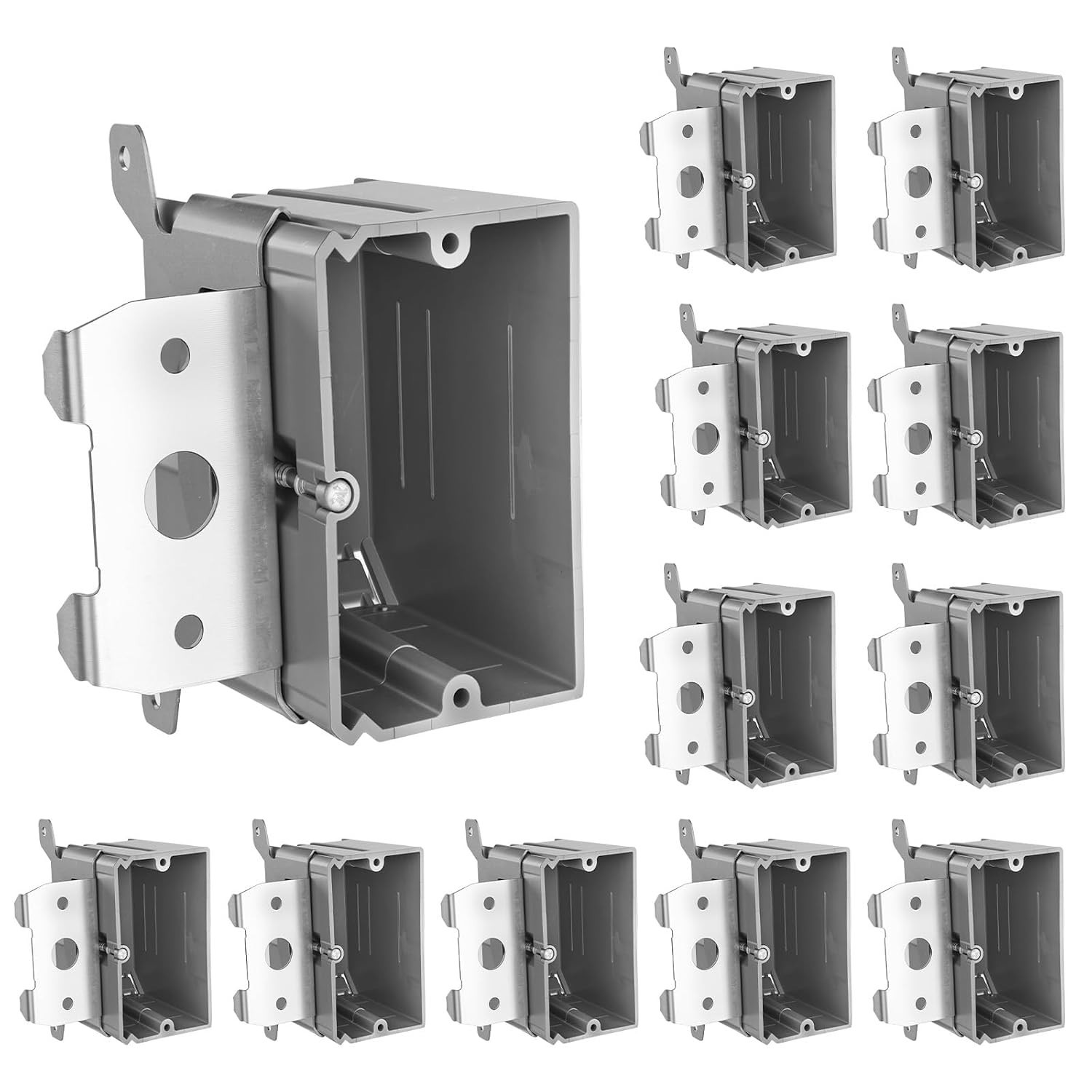Patioer 12 Pack 1-Gang Adjustable Outlet Box, New Work PVC Box, 21 cu in, Gray