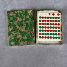 Vintage Red and Green Thumb Tacks Christmas Holly Gift Box Flat Head Push Pins picture