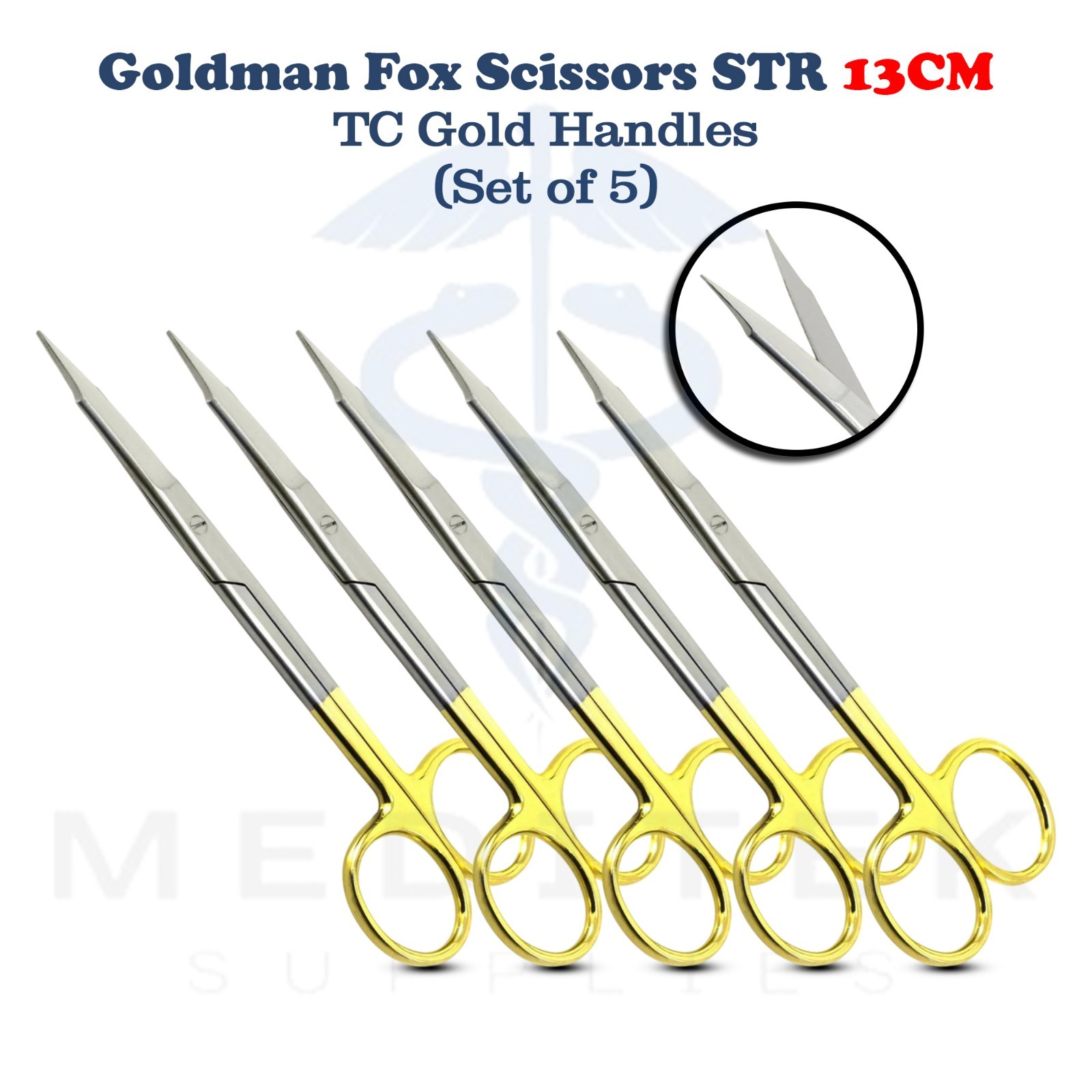 5 Pieces Surgical Goldman Fox Scissors Straight TC 13cm Dental Shears Veterinary