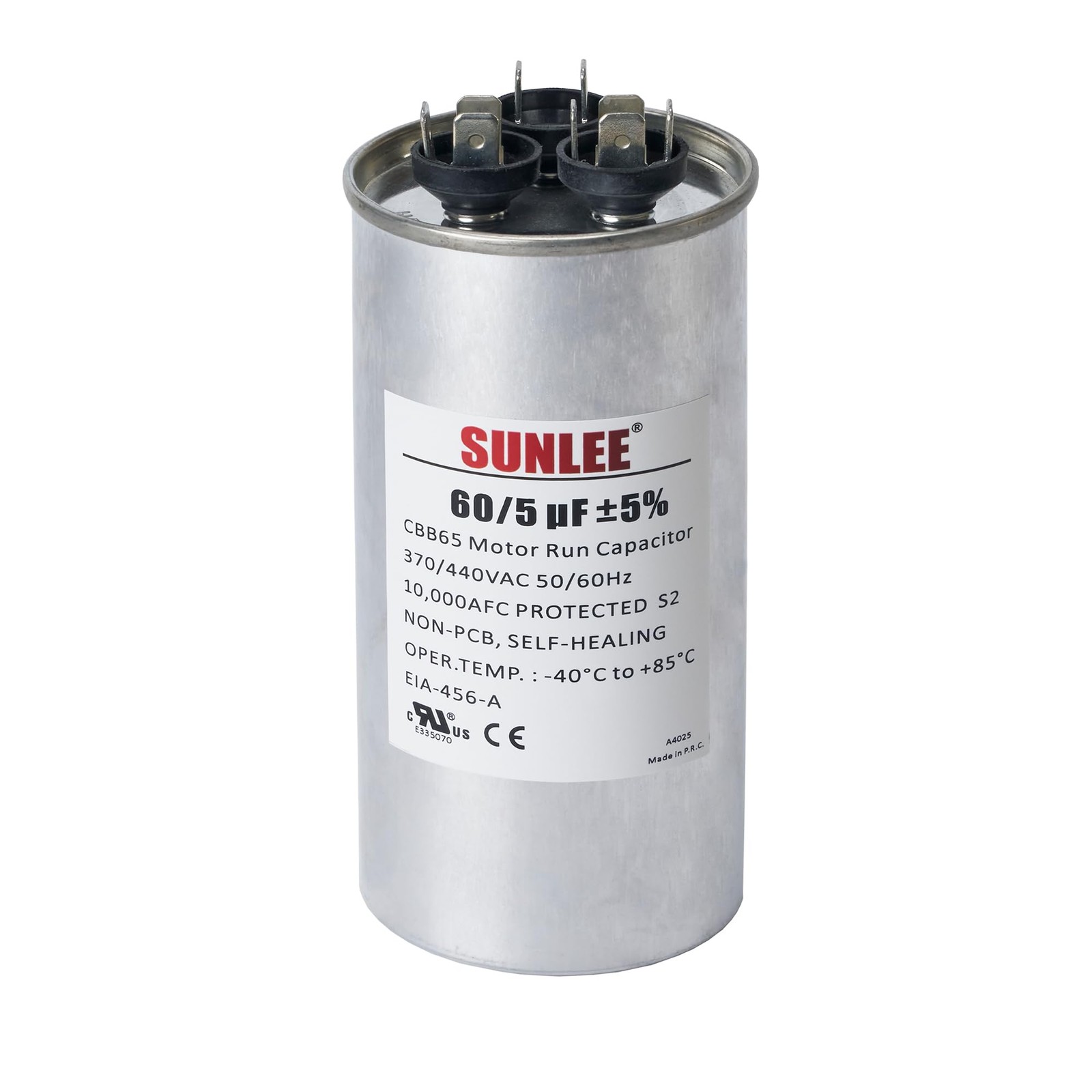 SUNLEE AC Capacitor 60/5 uF 370V / 440V CBB65 Dual Run Round - 60+5