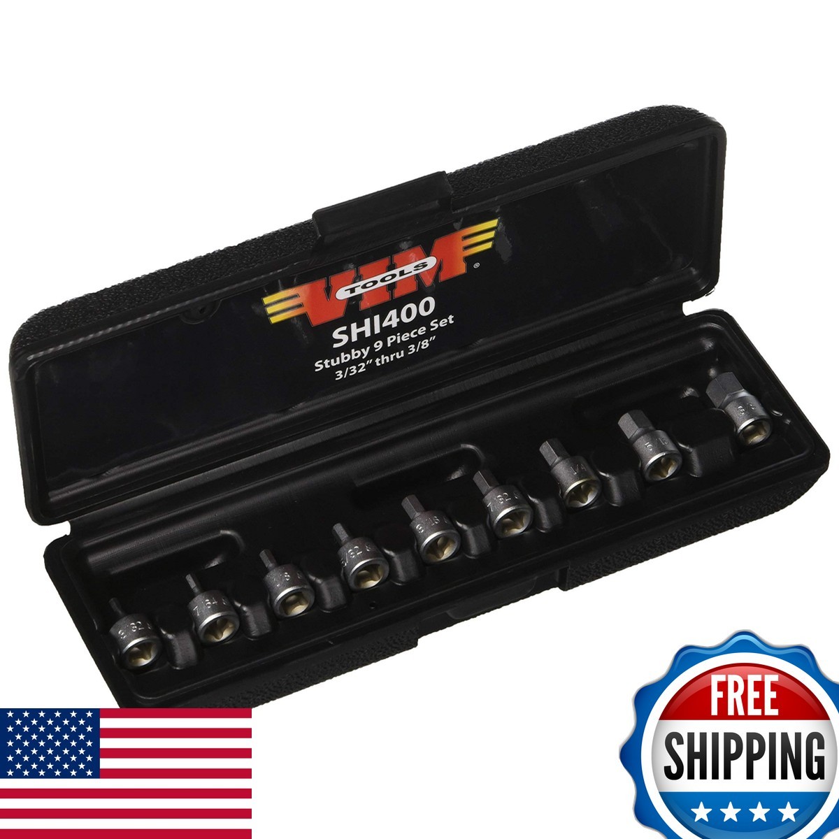 VIM Stubby Hex Drive Set 9 Piece SAE 1/4-Inch Square Drive Hex Drivers