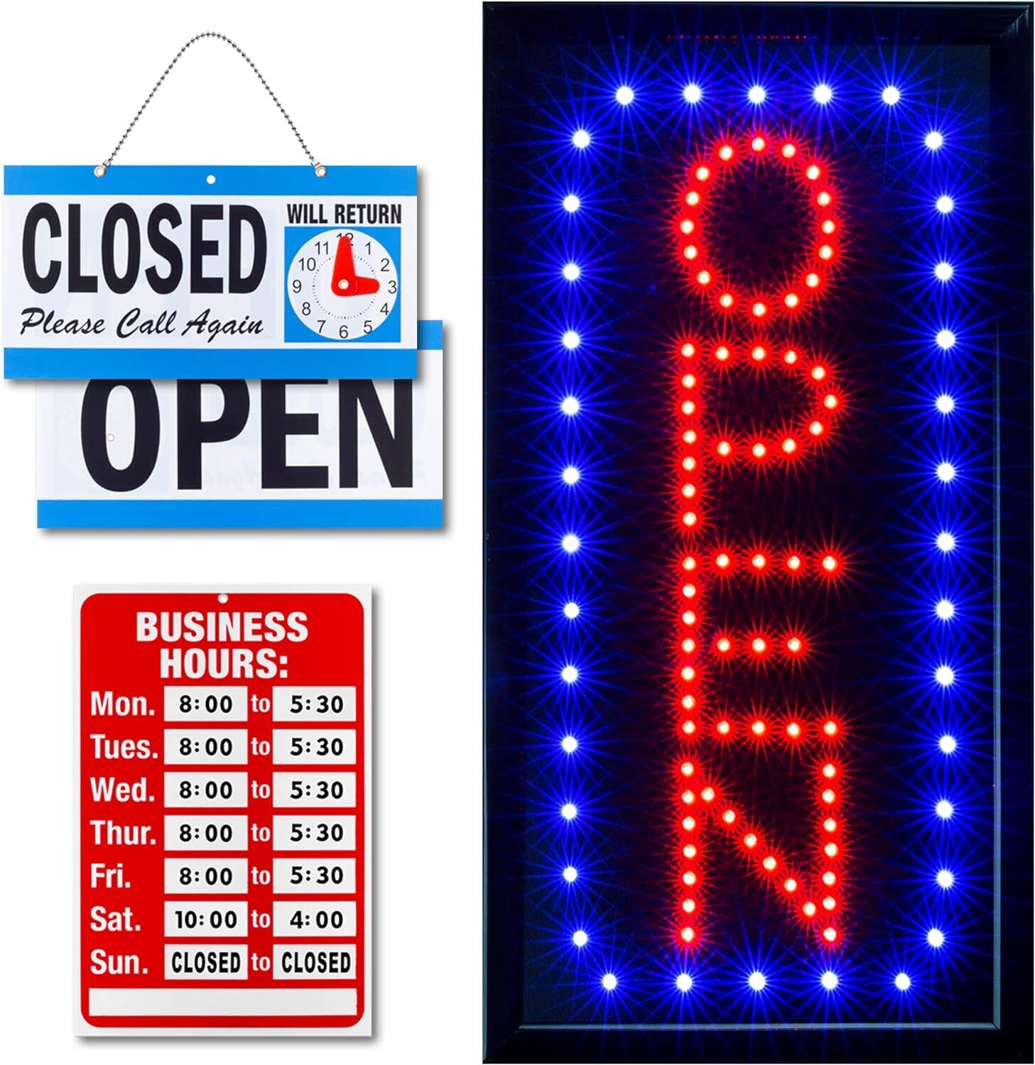 Ultima LED Neon Open Sign for Business: Vertical Lighted Sign Open with Flashing