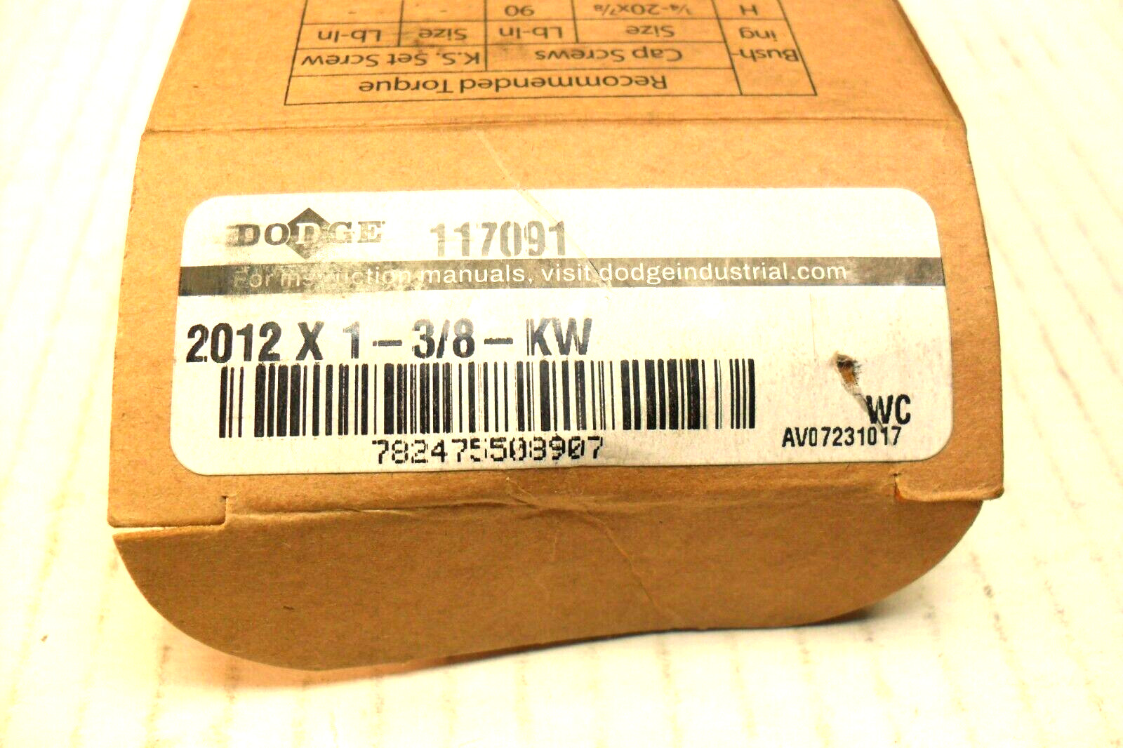 DODGE 117091 - 2012 x 3/8-KW  New in Factory