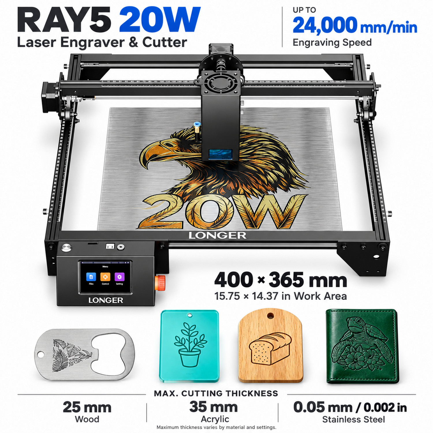 Longer RAY5 20W Laser Engraver Machine, 24,000mm/min, Ray5 20W Laser Cutter🔥