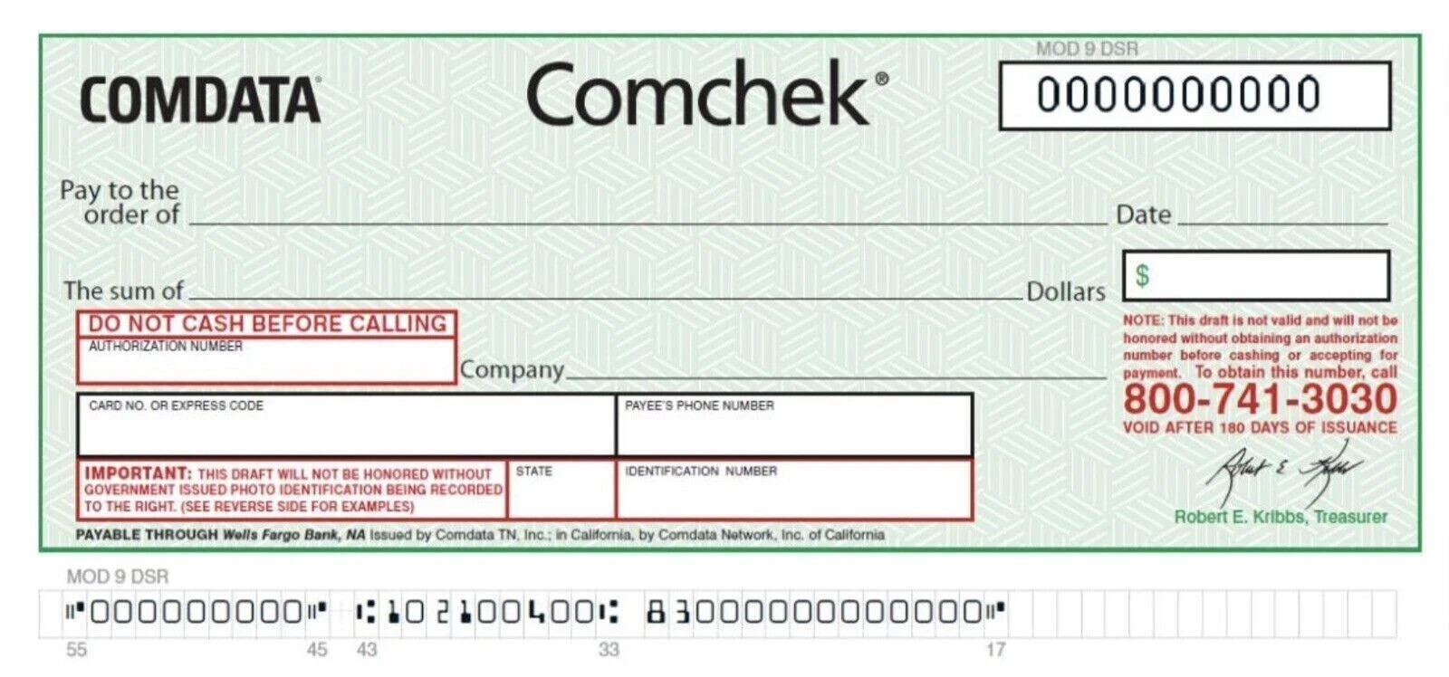 BLANK Green COMDATA Comchek - Size 100 Pack - COMCHECKS *FREE SHIPPING*