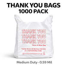 1000 Thank You Bags 1/6 Large Grocery T-Shirt Bags Medium Duty 0.59 Mil Carryout picture