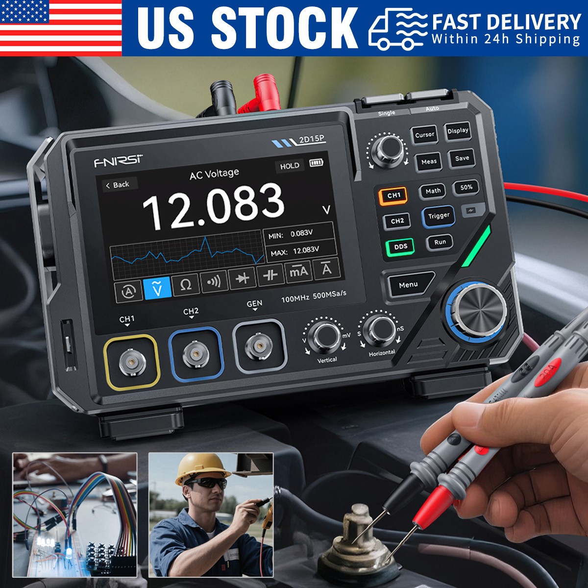 FNIRSI 2D15P 100Mhz Digital Oscilloscope Multimeter DDS Signal Generator 3 in 1