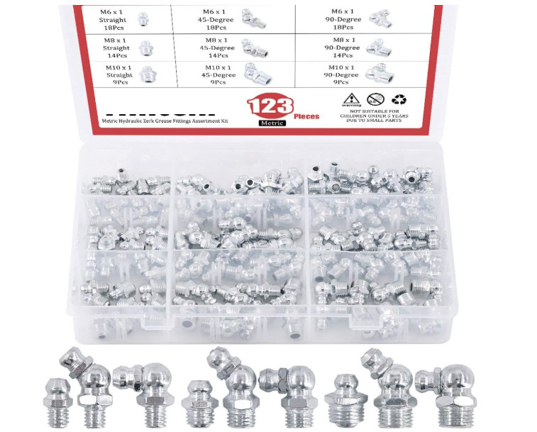 Kit surtido de 123 engrasadores hidráulicos métricos tipo Zerk para lubricación Kit surtido de 123 engrasadores hidráulicos métricos tipo Zerk para lubricación
