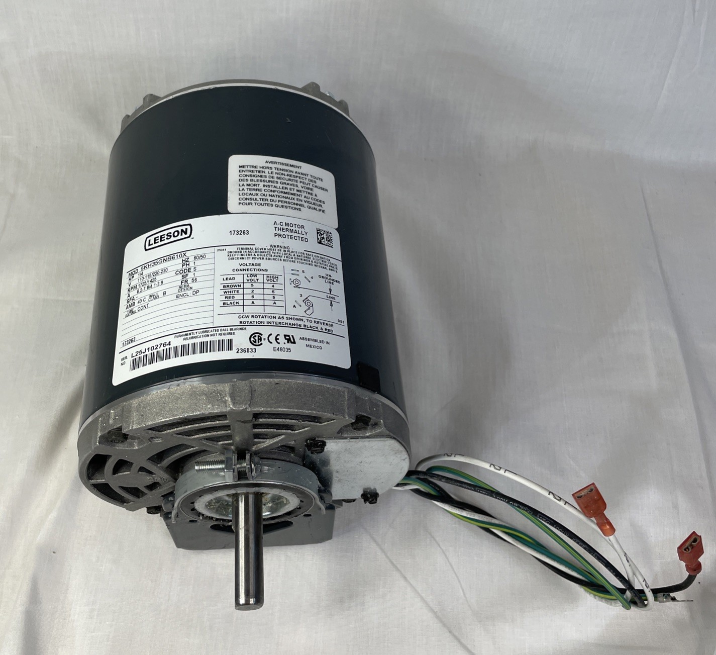 Leeson single-phase electric motor 5KH35GNB610X 1/4 HP 115/230 V  1725/1425 RPM