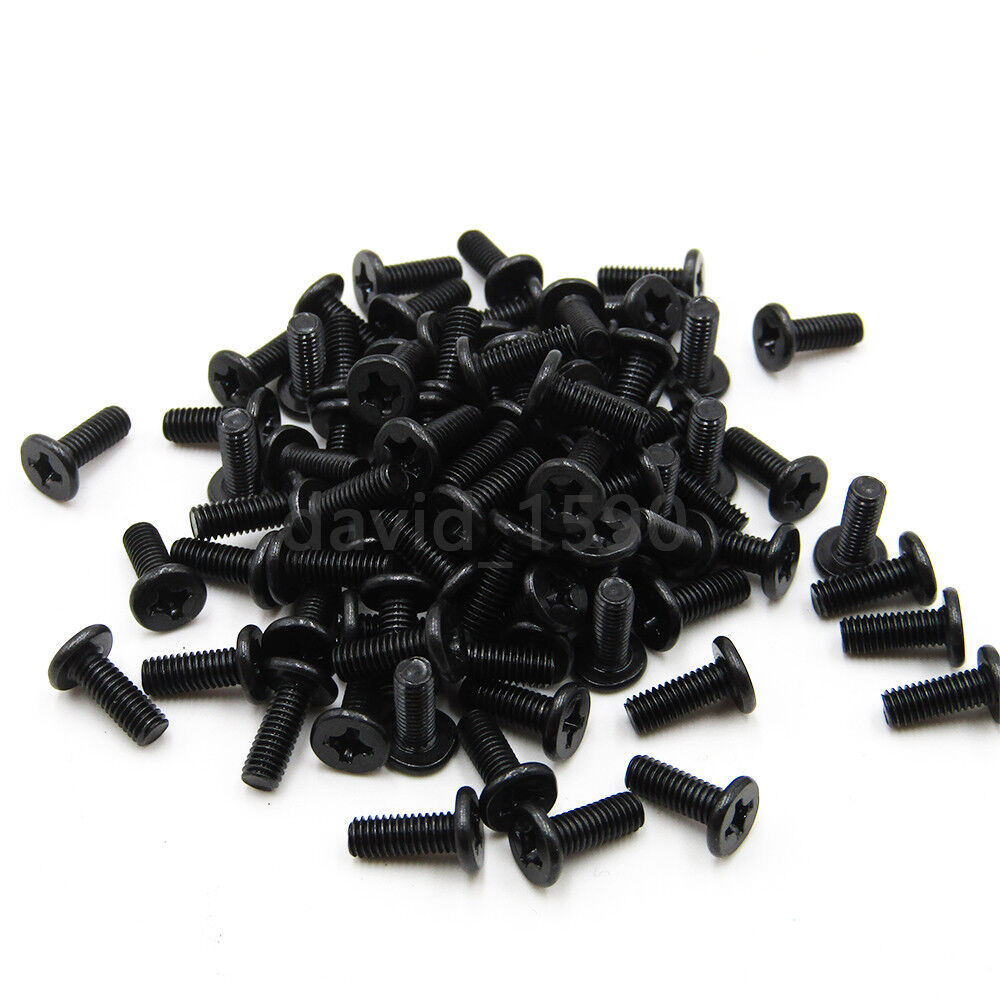 100pcs M2.5 x 3mm Black Phillip Wafer Flat Head Machine Screw Bolt Laptop Bolt