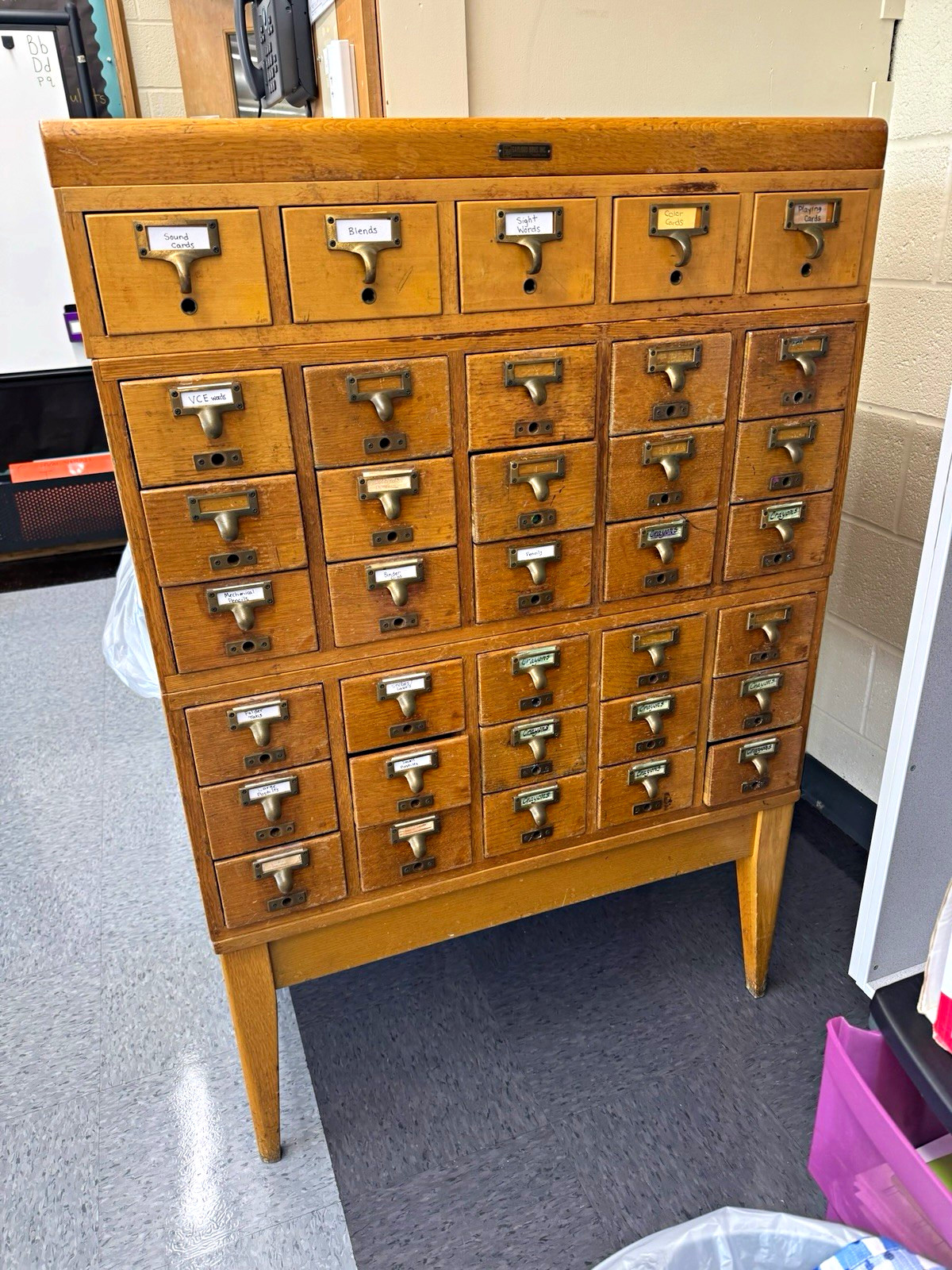 Vintage Wood Open Shelf File Card Catalog Cabinet with 35 Drawers Vintage Wood Open Shelf File Card Catalog Cabinet with 35 Drawers