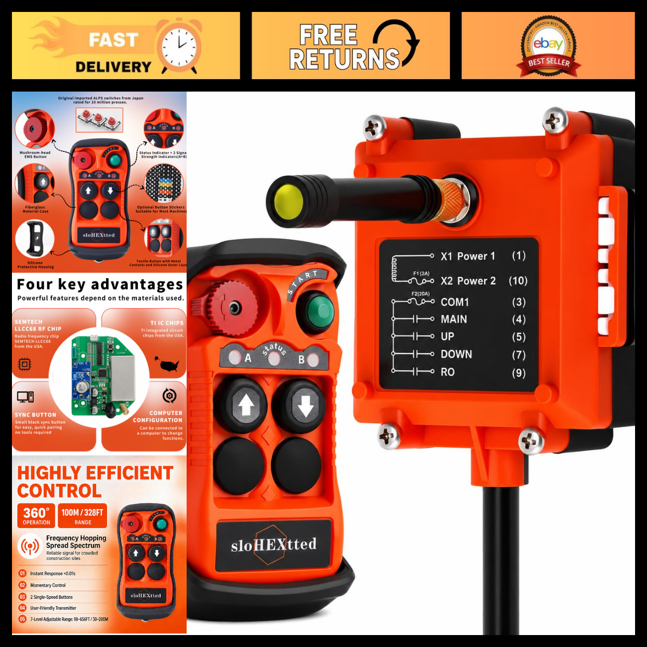 Ultra Industrial Wireless Crane Remote Control Kit 12-24V, Heavy Duty, Long Rang