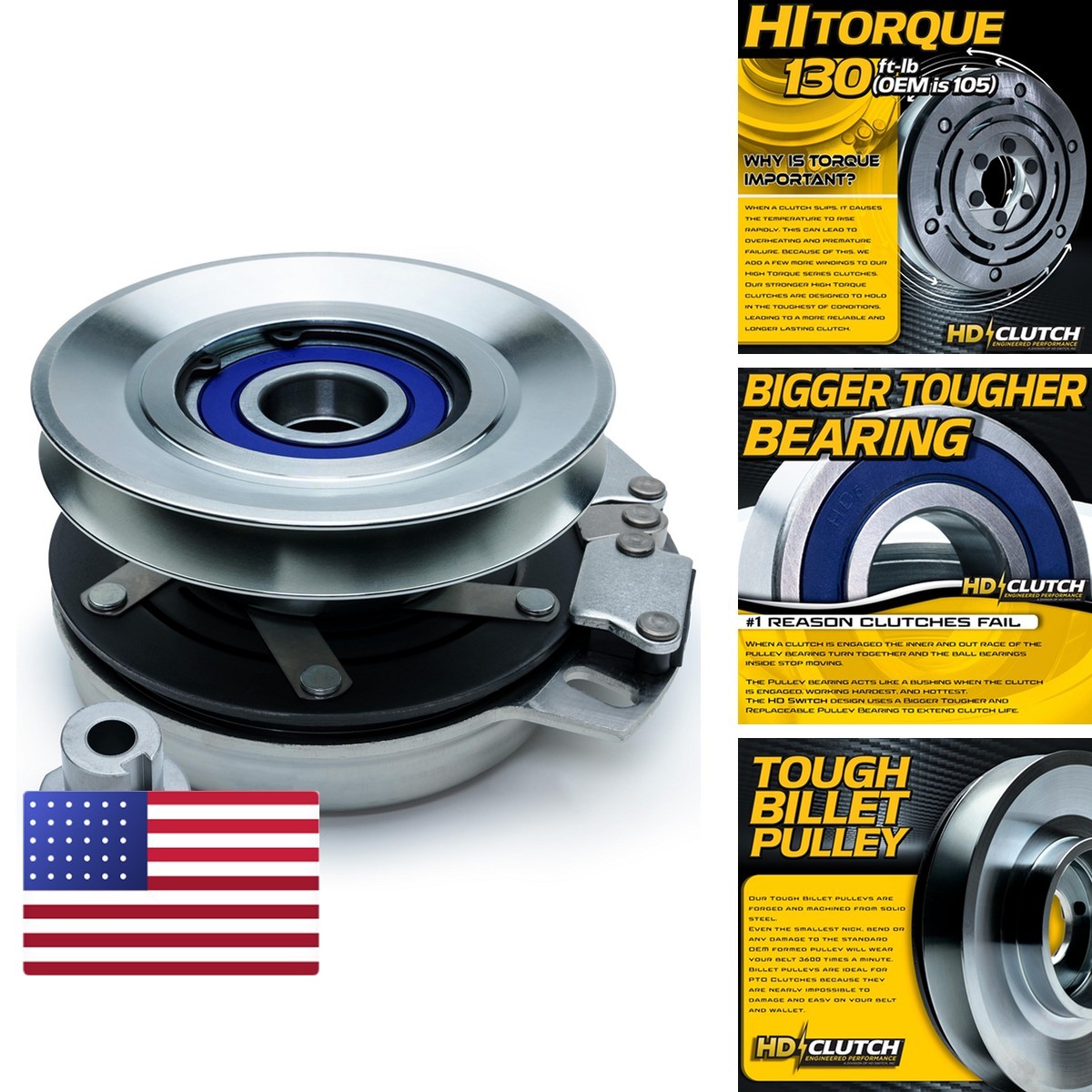 HD Switch HiTorque 130ftlb BIGBearing Billet Pulley PTO Clutch 917-05209 OEM 105 HD Switch HiTorque 130ftlb BIGBearing Billet Pulley PTO Clutch 917-05209 OEM 105