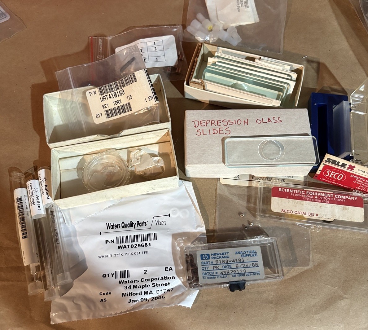 Agilent Waters HP Lab Parts Lot GC Liners Ferrules Glass Slides Fittings