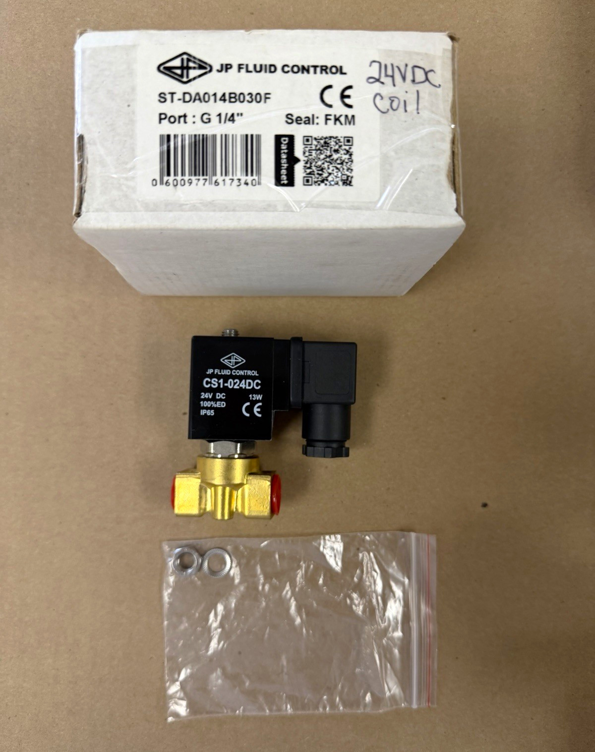 JP Fluid Control Solenoid Valve CS1-024DC ST-DA014B030F Electric2/2 24 Vdc coil JP Fluid Control Solenoid Valve CS1-024DC ST-DA014B030F Electric2/2 24 Vdc coil