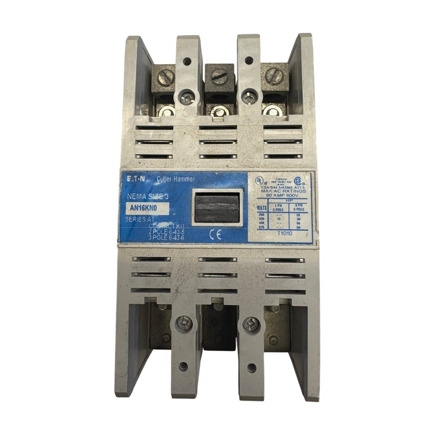 Eaton Cutler-Hammer AN16KN0 NEMA Size 3 90A 600V 3-Pole Contactor Series A1