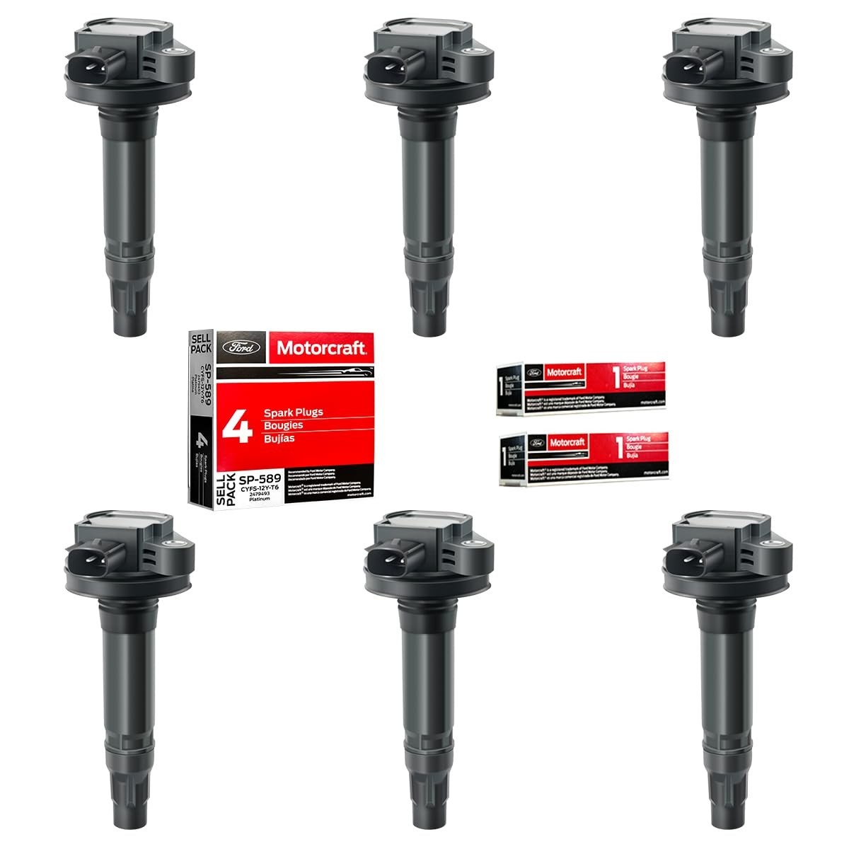 6Pcs Ignition Coils Pack UF553 5C1652 & 6 Motorcraft Platinum Spark Plug SP520 S