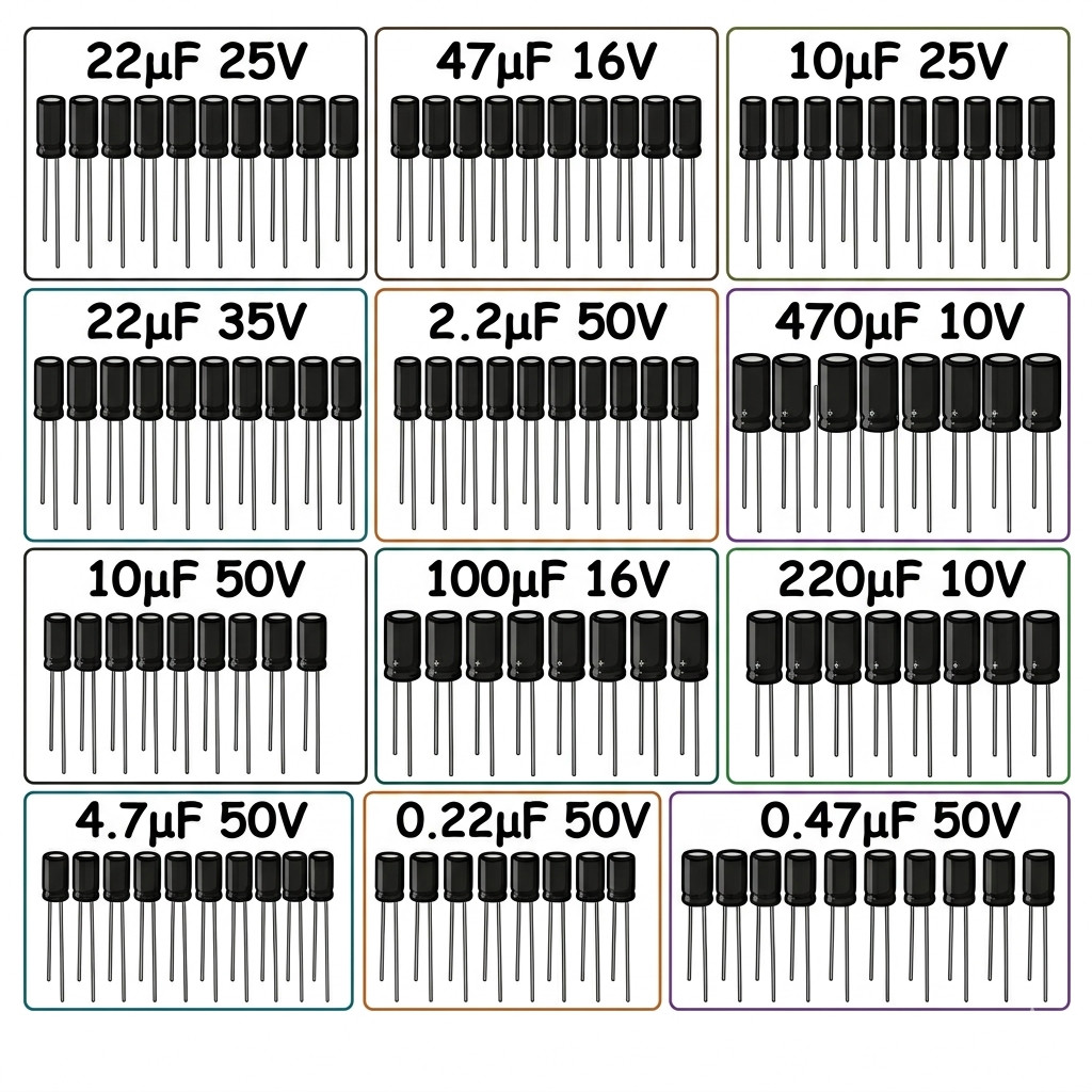 120Pcs 12 Values 0.22uF-470uF Aluminum Electrolytic Capacitor Assortment Kit