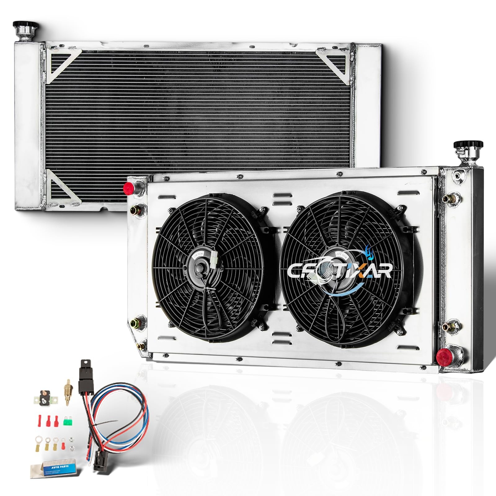 3 Row Upgraded Radiator Shroud Fan Relay for Chevy GMC Truck 5.7L 7.4L V8 44mm