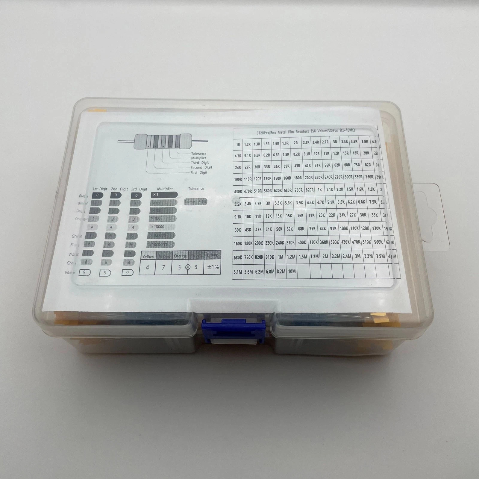 156 Values Resistor Kit 3120pcs ±1% 1/4W Metal Film Resistor 1Ω-10MΩ Box for DIY 156 Values Resistor Kit 3120pcs ±1% 1/4W Metal Film Resistor 1Ω-10MΩ Box for DIY