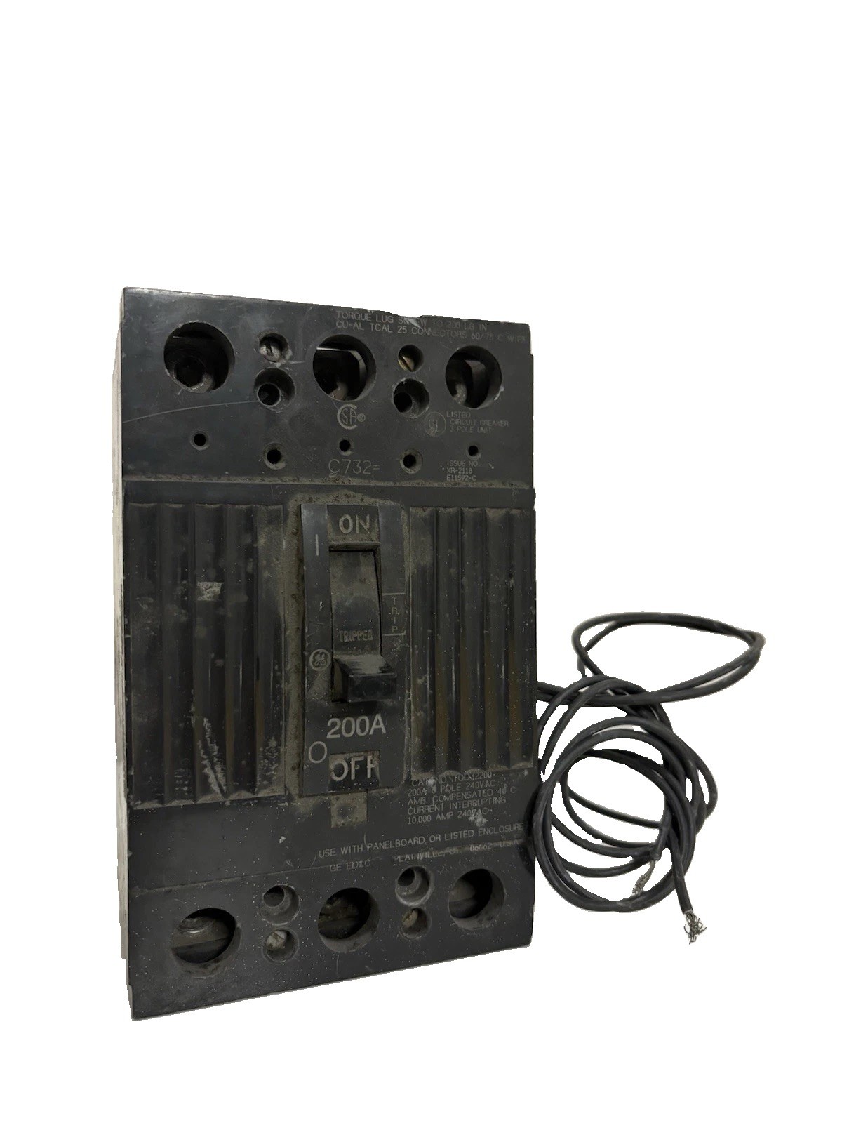 General Electric GE TQD32200ST1 Shunt Trip 3 Pole 200 Amp Circuit Breaker 