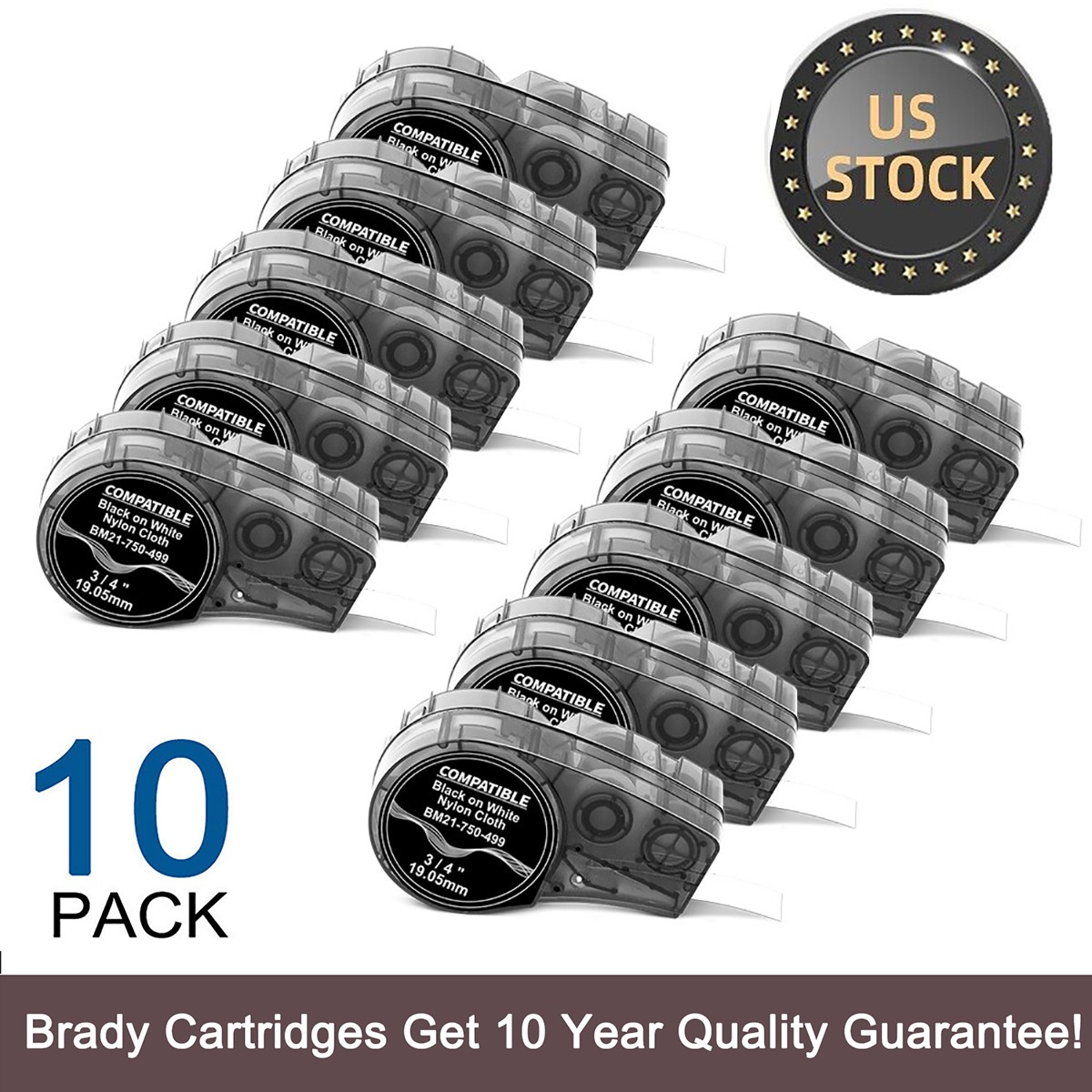 10PK For Brady BMP21-PLUS M21-750-499 Nylon Cloth Label Cartridge White 3/4