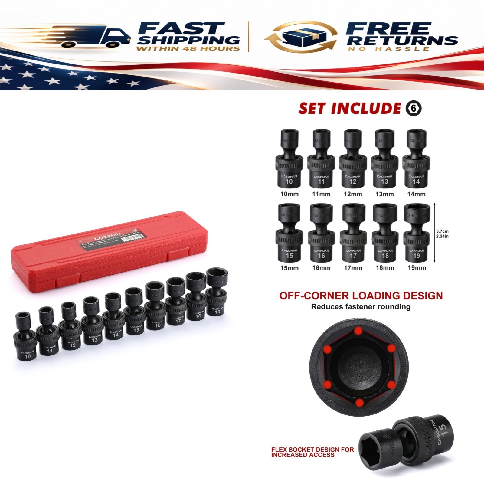 CASOMAN 10 PCS 3/8\