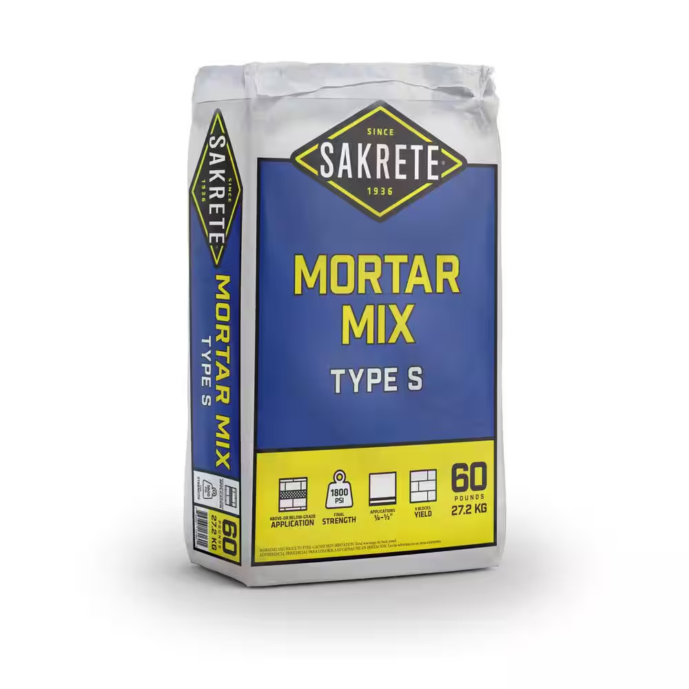 SAKRETE 60 lb. Gray Type S Mortar Mix, Pre-Mixed Just add water
