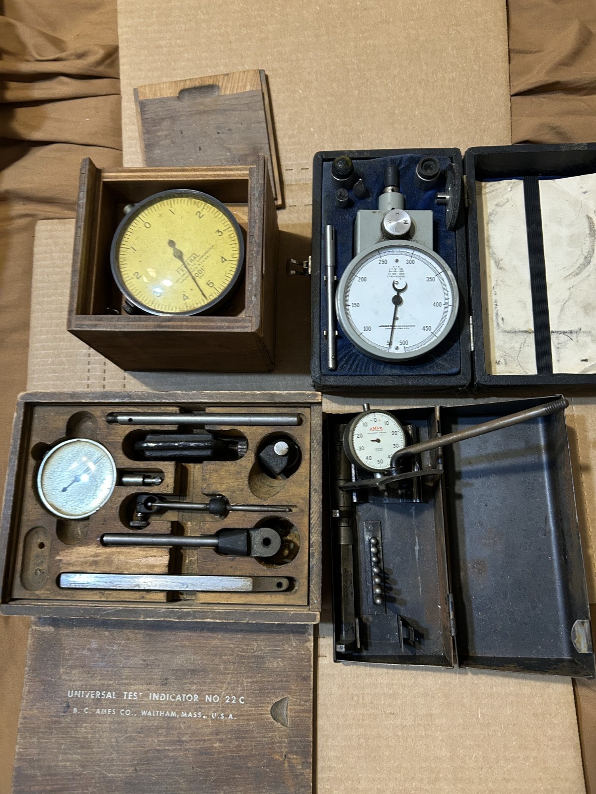 Lot of 4 USA Vintage Federal E21 Indicator Jones Tachometer Ames Universal 22C