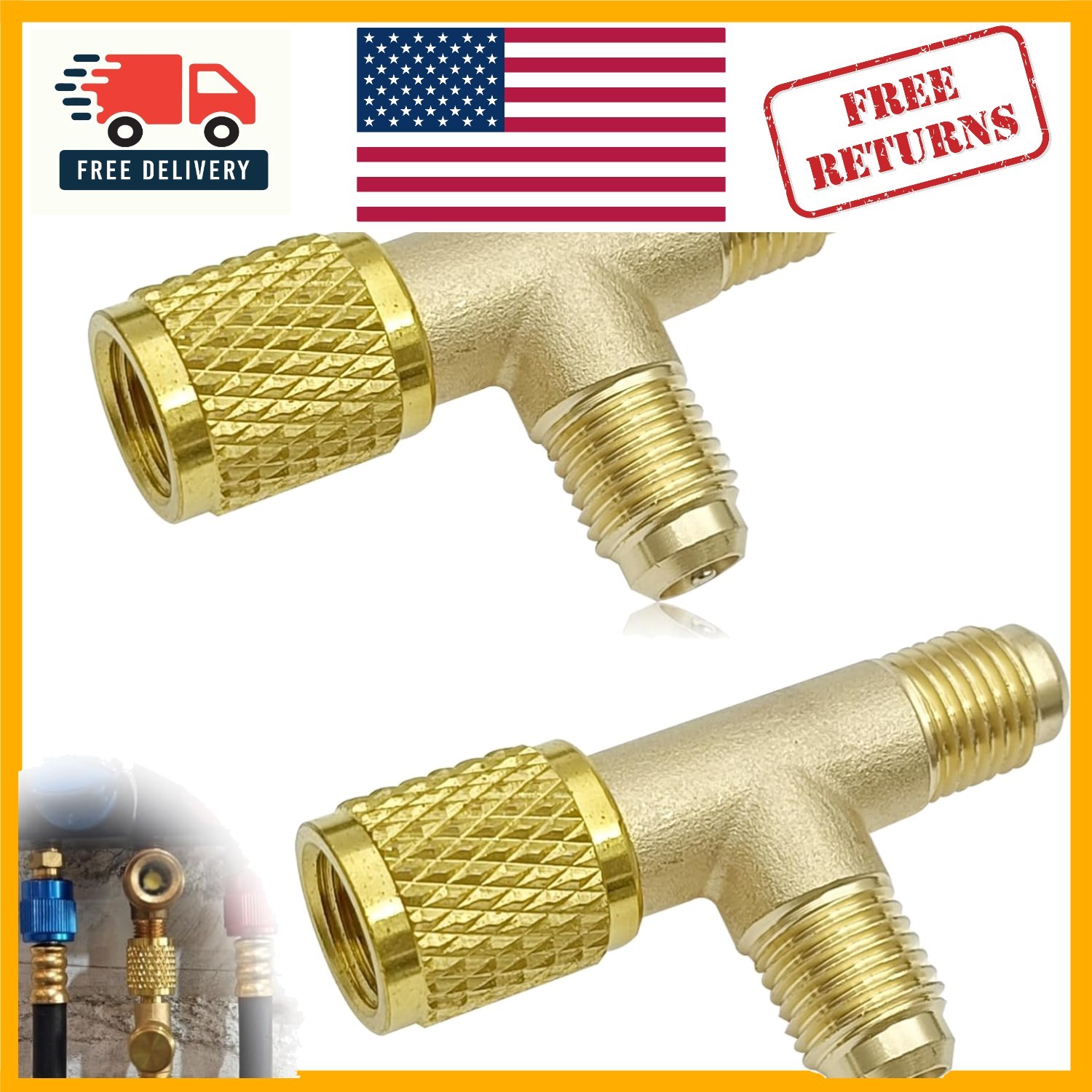 Effortless Installation 2Pcs Brass Coupler Tee with Swivel Connector - HVAC Tool Effortless Installation 2Pcs Brass Coupler Tee with Swivel Connector - HVAC Tool